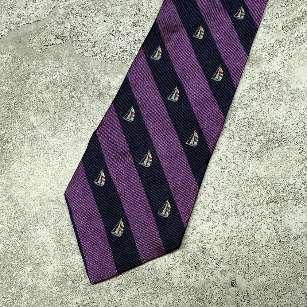 Brooks Brothers Silk Tie Mens OS Purple Striped‎ USA Necktie Sailboat Nautical